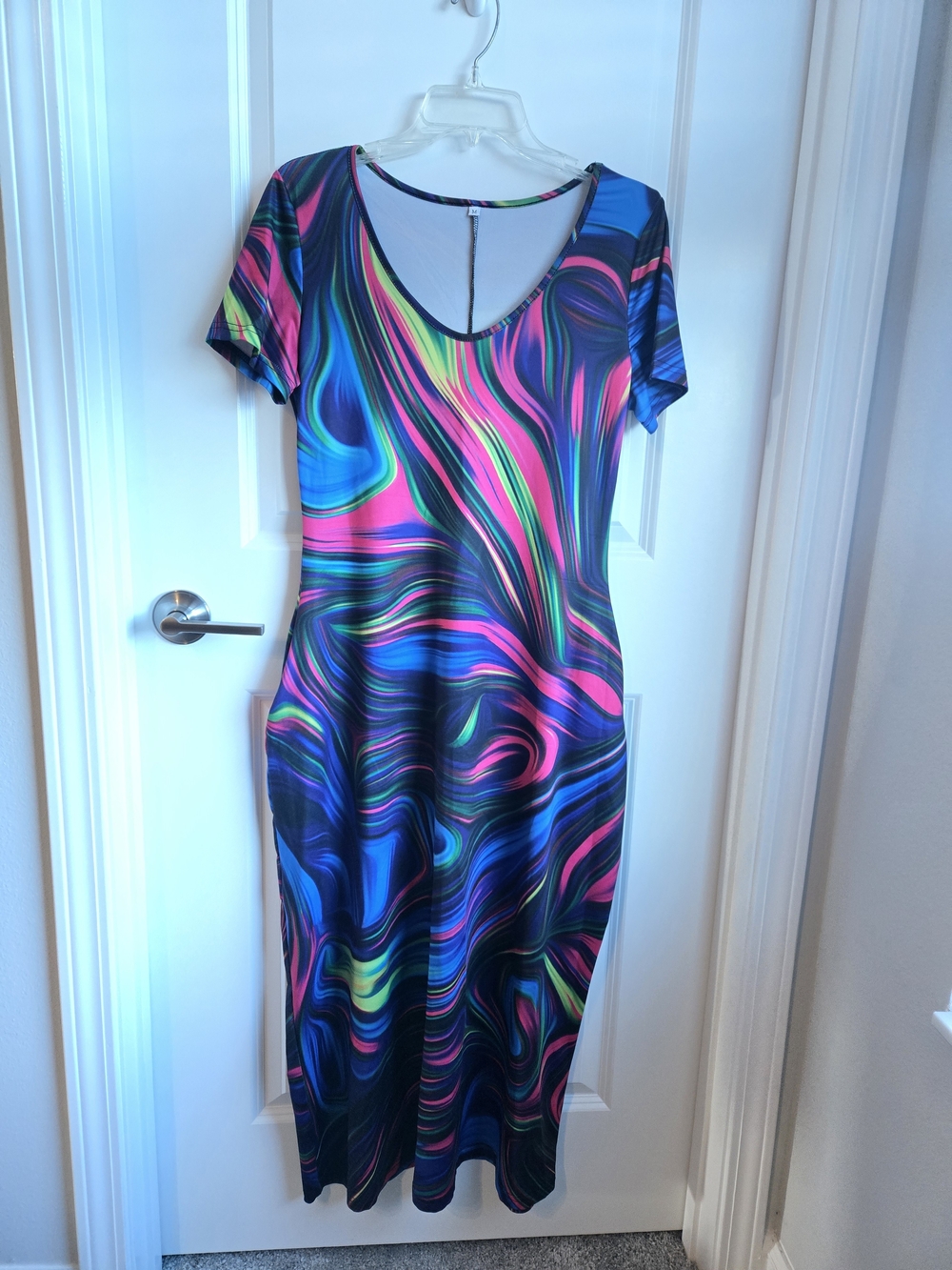 Vibrant Swirl Print Midi Dress - Multicolor Size M